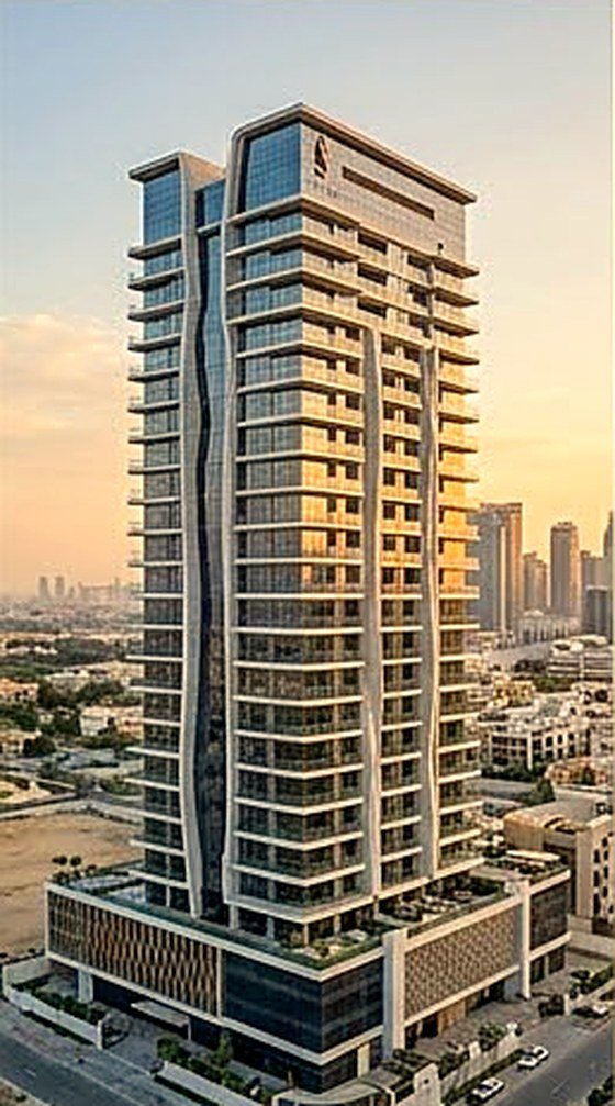 Premium residential tower with balconies overlooking the city