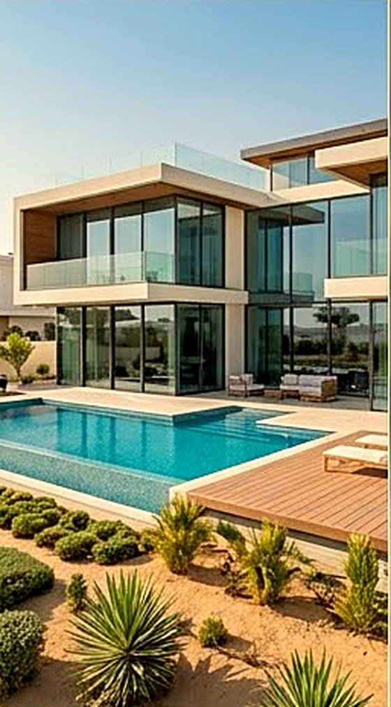 Contemporary luxury villa with swimming pool and desert landscaping